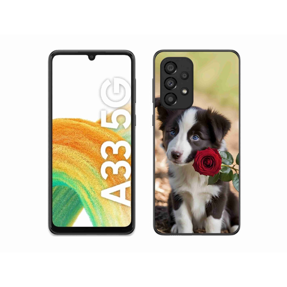 Gélový kryt mmCase na Samsung Galaxy A33 - roztomilá border kólia s ružou