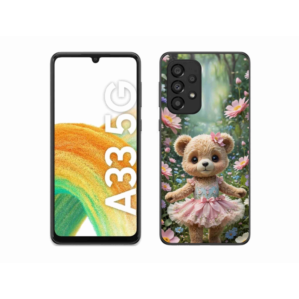 Gélový kryt mmCase na Samsung Galaxy A33 - roztomilý medvedík v kvetoch