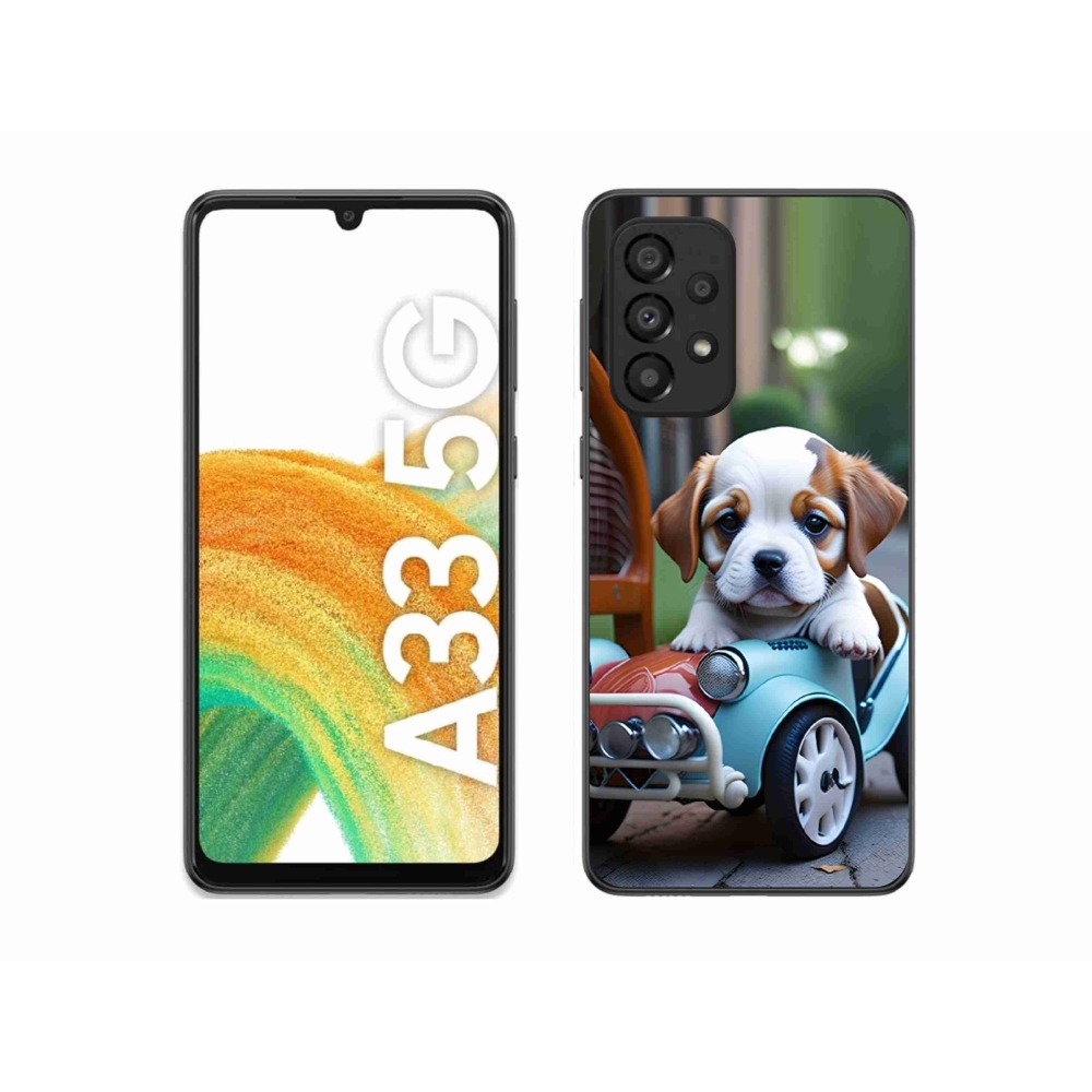 Gélový kryt mmCase na Samsung Galaxy A33 - šteňa v retro aute