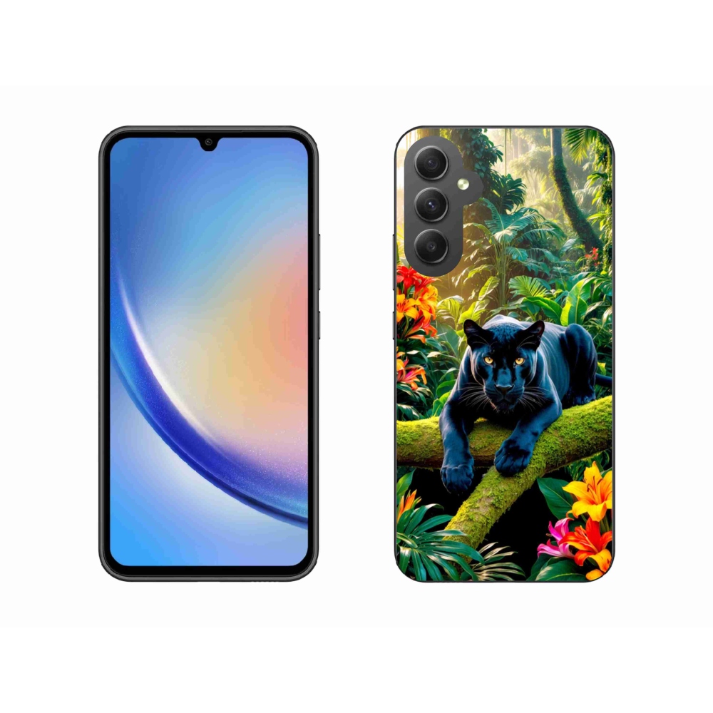 Gélový kryt mmCase na Samsung Galaxy A34 5G - čierny panter v džungli