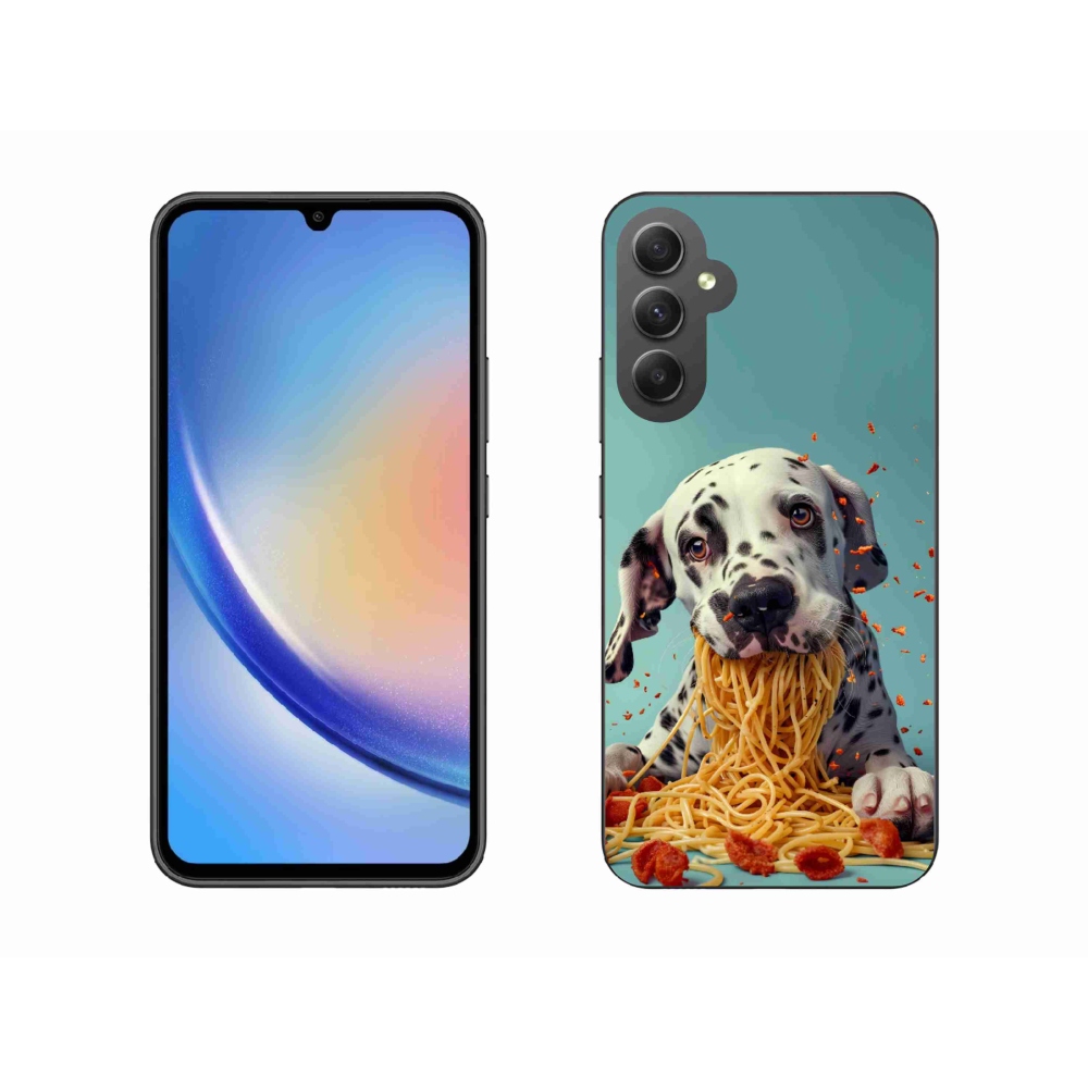 Gélový kryt mmCase na Samsung Galaxy A34 5G - dalmatín a špagety