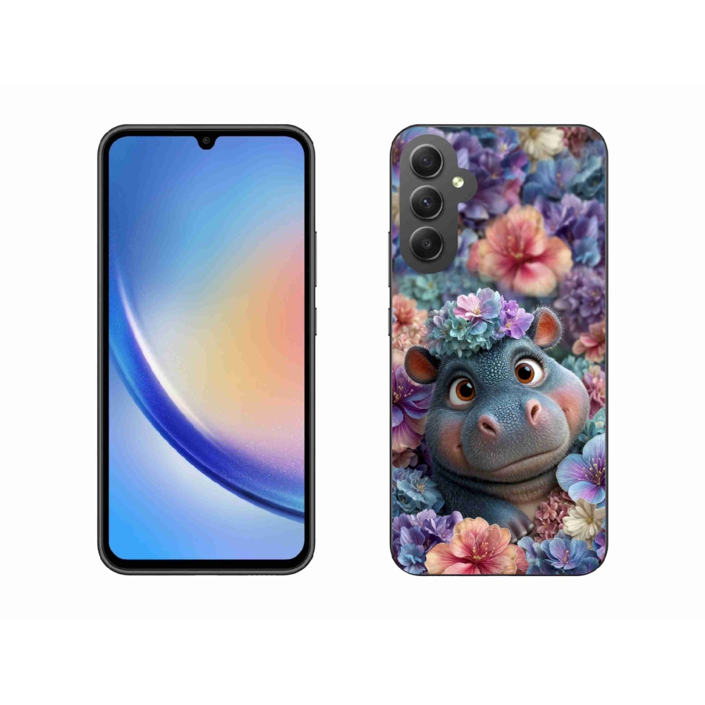 Gélový kryt mmCase na Samsung Galaxy A34 5G - hrošík v kvetoch