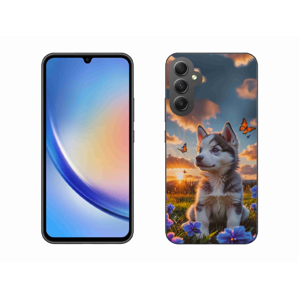 Gélový kryt mmCase na Samsung Galaxy A34 5G - husky pri západe slnka