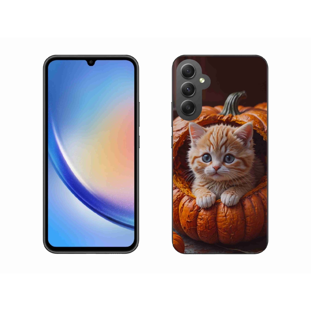 Gélový kryt mmCase na Samsung Galaxy A34 5G - mačiatko a tekvica 2