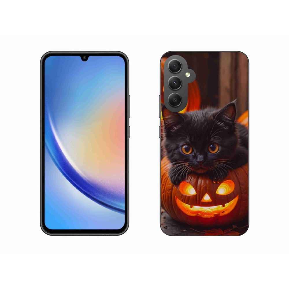 Gélový kryt mmCase na Samsung Galaxy A34 5G - mačiatko a tekvica