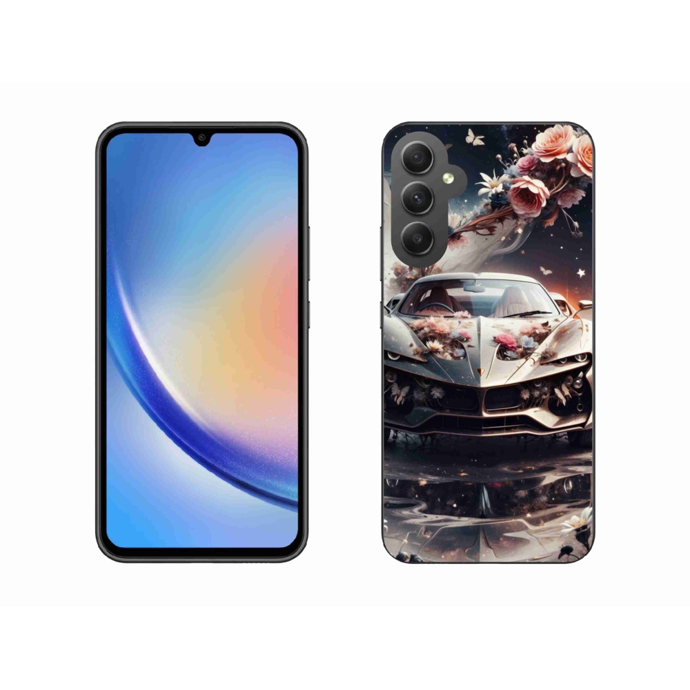 Gélový kryt mmCase na Samsung Galaxy A34 5G - kvetinový športový automobil