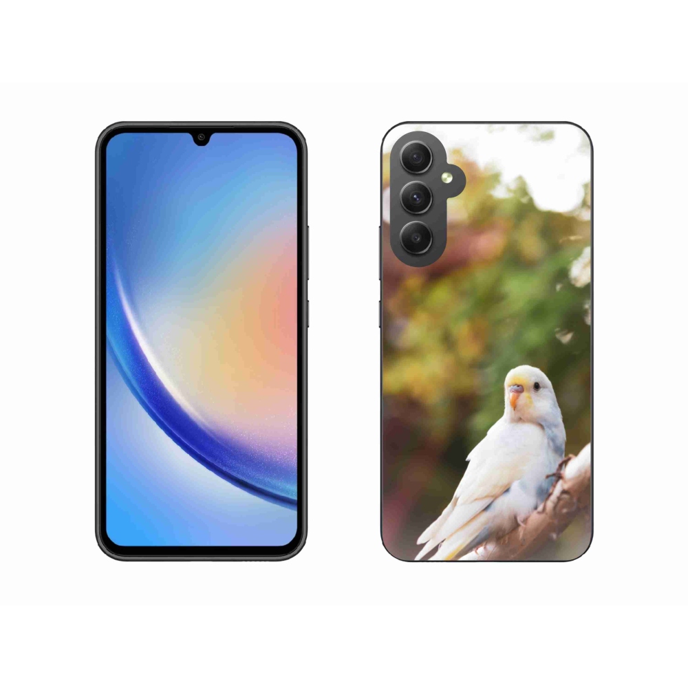 Gélový kryt mmCase na Samsung Galaxy A34 5G - papagáj andulka biela