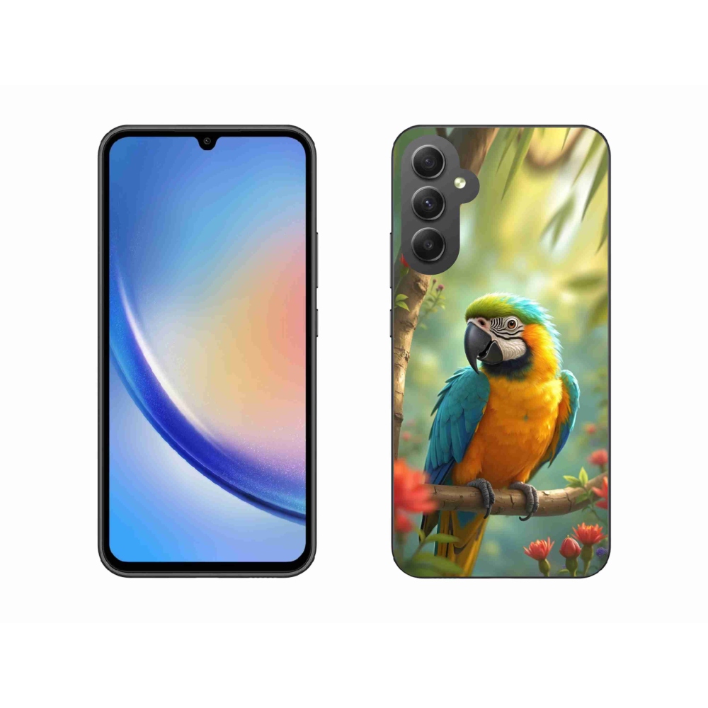 Gélový kryt mmCase na Samsung Galaxy A34 5G - papagáj ara modrožltá