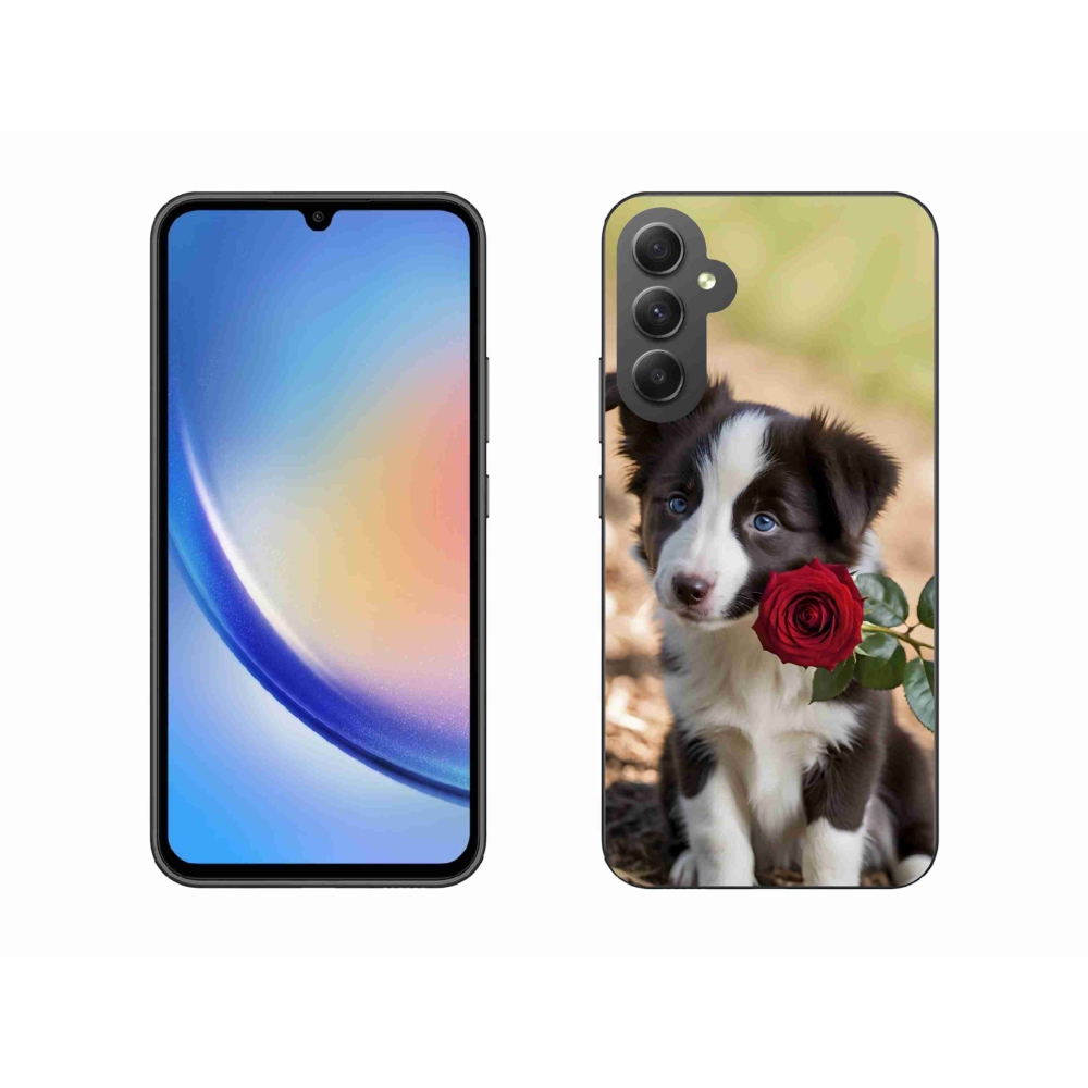 Gélový kryt mmCase na Samsung Galaxy A34 5G - roztomilá border kólia s ružou