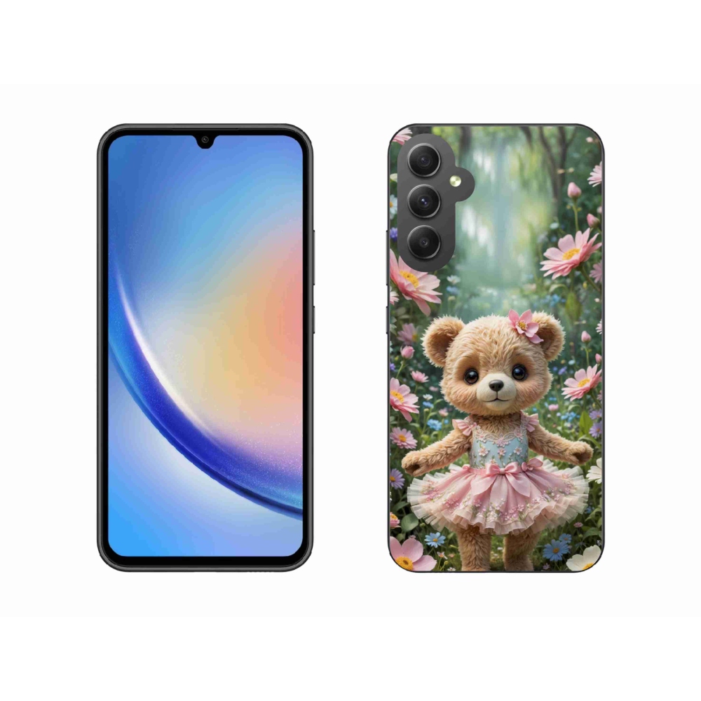 Gélový kryt mmCase na Samsung Galaxy A34 5G - roztomilý medvedík v kvetoch