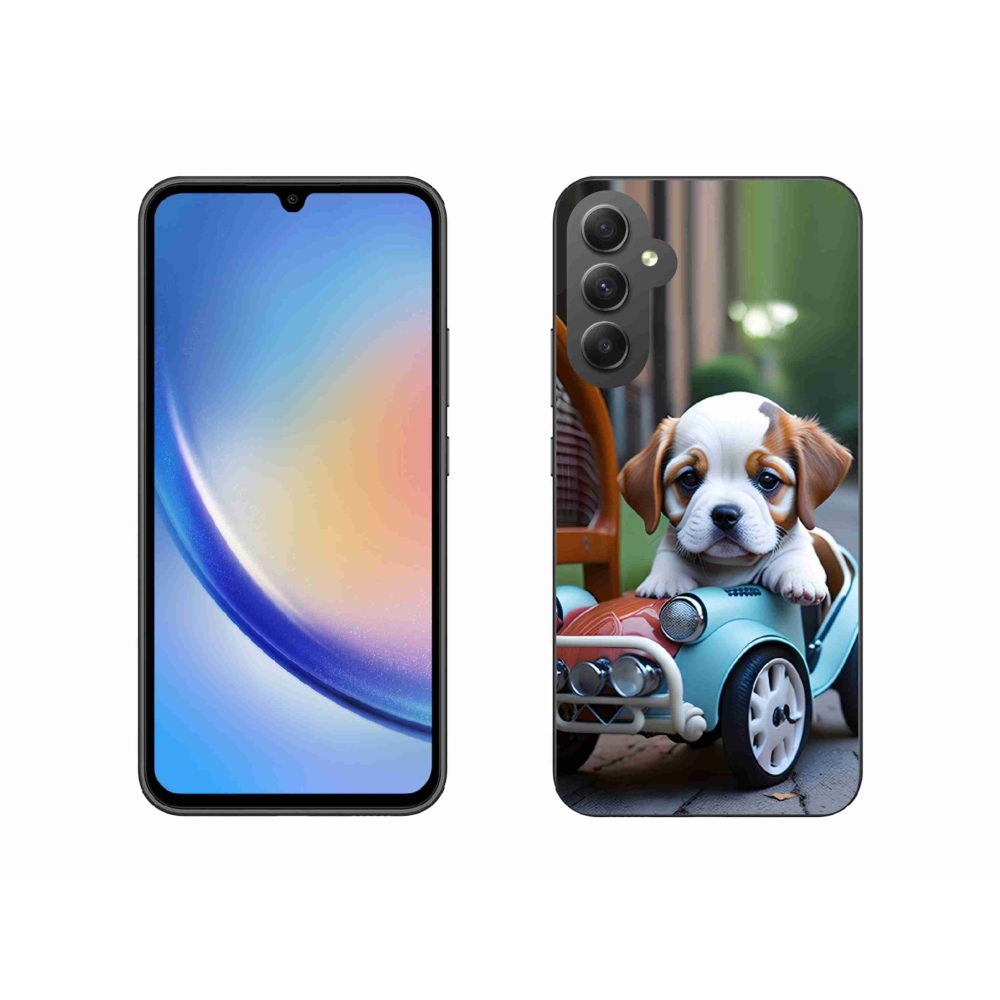 Gélový kryt mmCase na Samsung Galaxy A34 5G - šteňa v retro aute