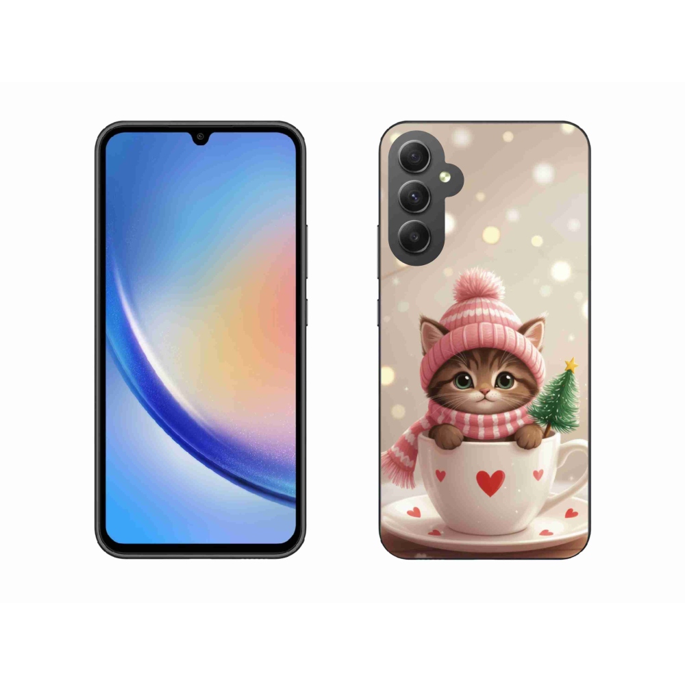 Gélový kryt mmCase na Samsung Galaxy A34 5G - vianočné mačiatko v hrnčeku