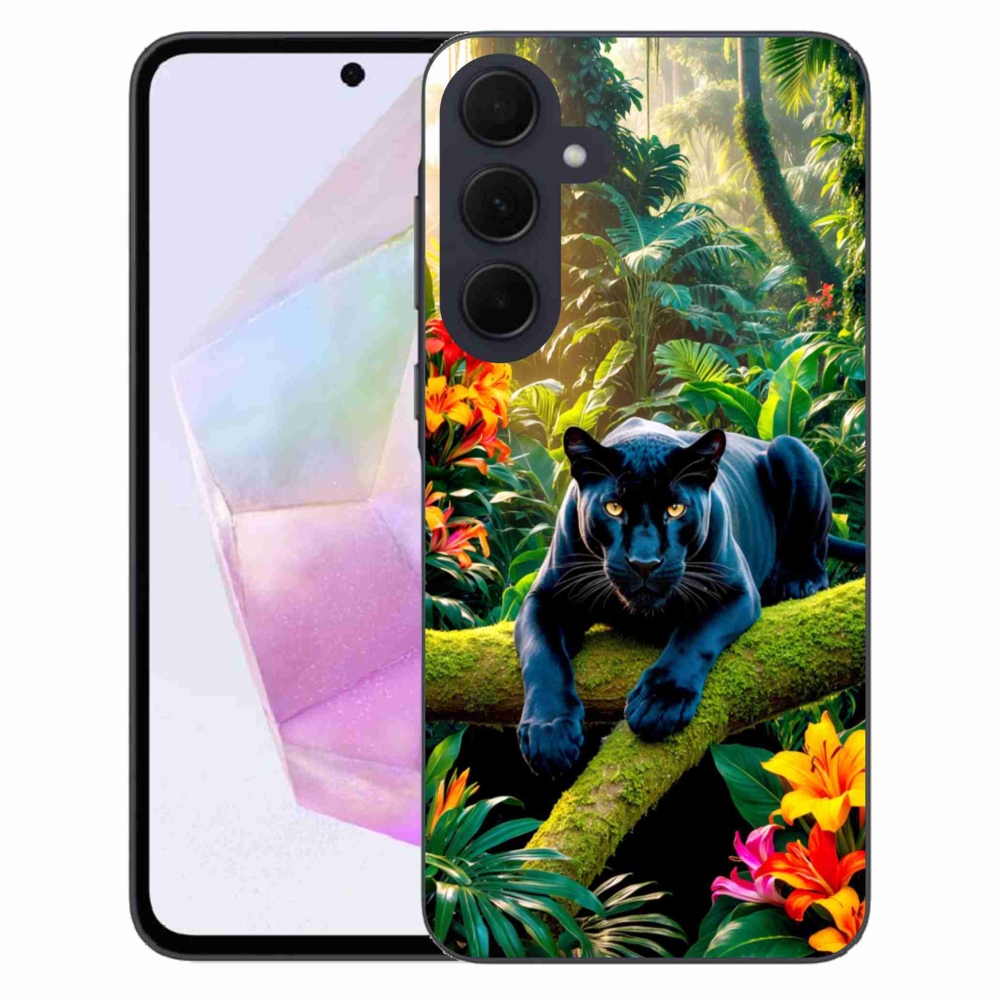 Gélový kryt mmCase na Samsung Galaxy A35 5G - čierny panter v džungli
