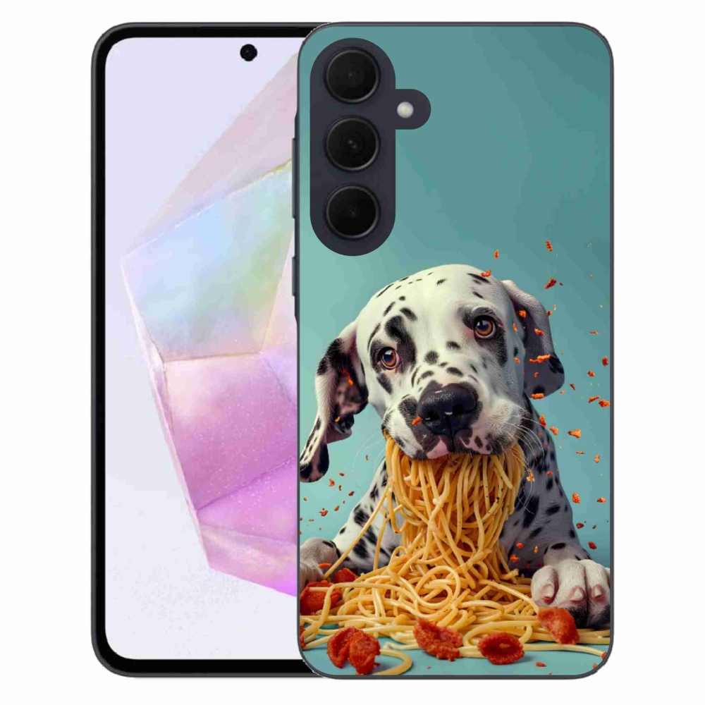 Gélový kryt mmCase na Samsung Galaxy A35 5G - dalmatín a špagety