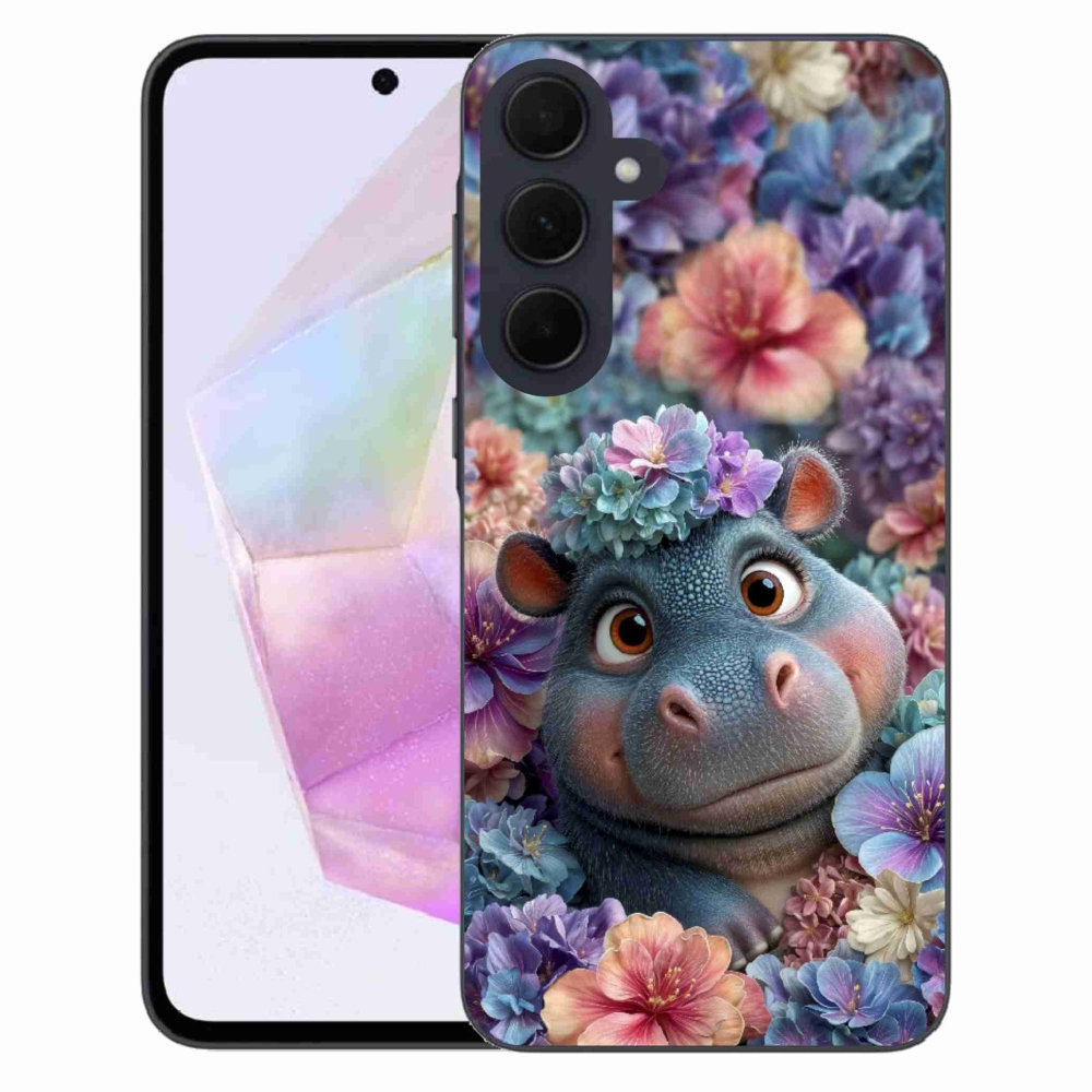 Gélový kryt mmCase na Samsung Galaxy A35 5G - hrošík v kvetoch