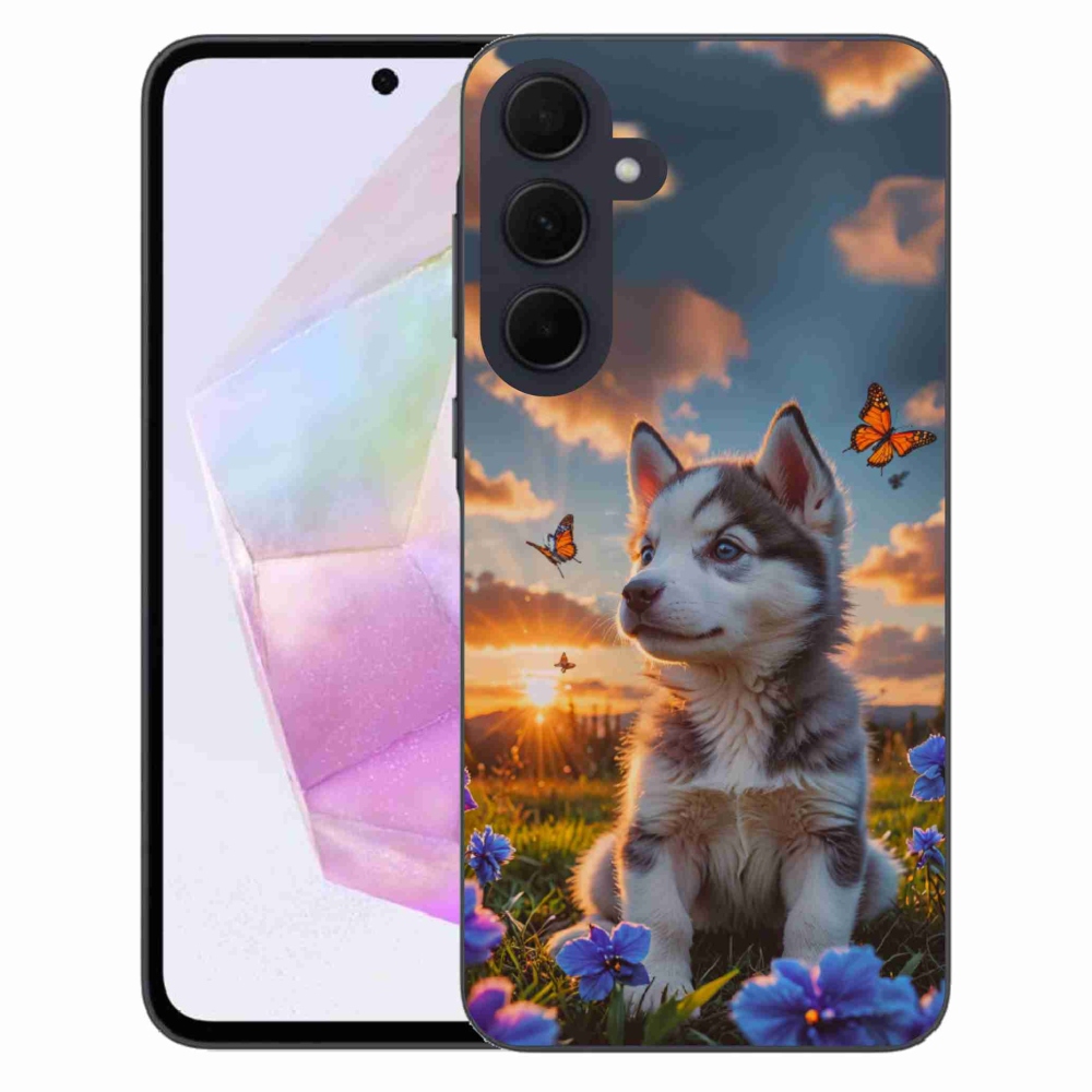 Gélový kryt mmCase na Samsung Galaxy A35 5G - husky pri západe slnka