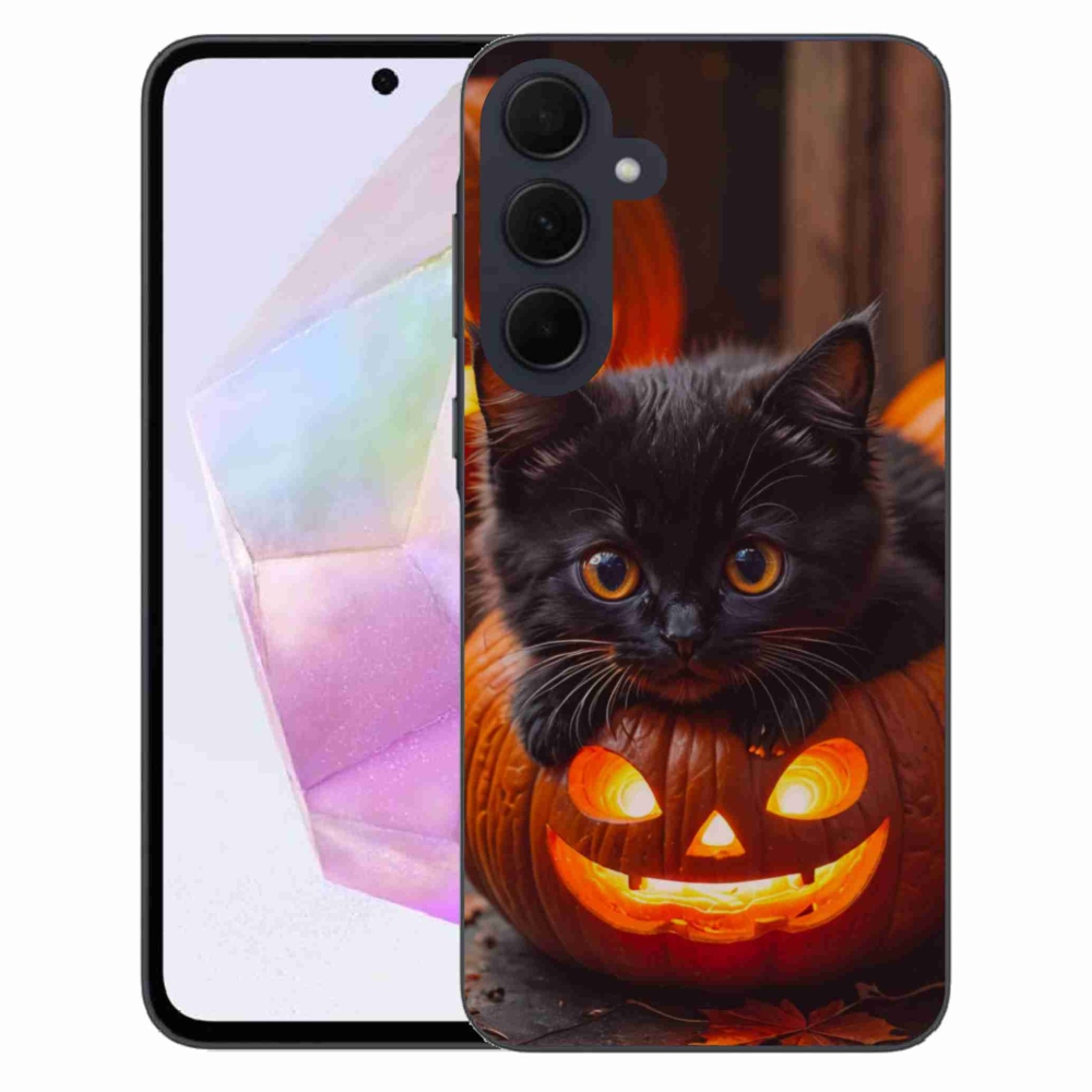 Gélový kryt mmCase na Samsung Galaxy A35 5G - mačiatko a tekvica