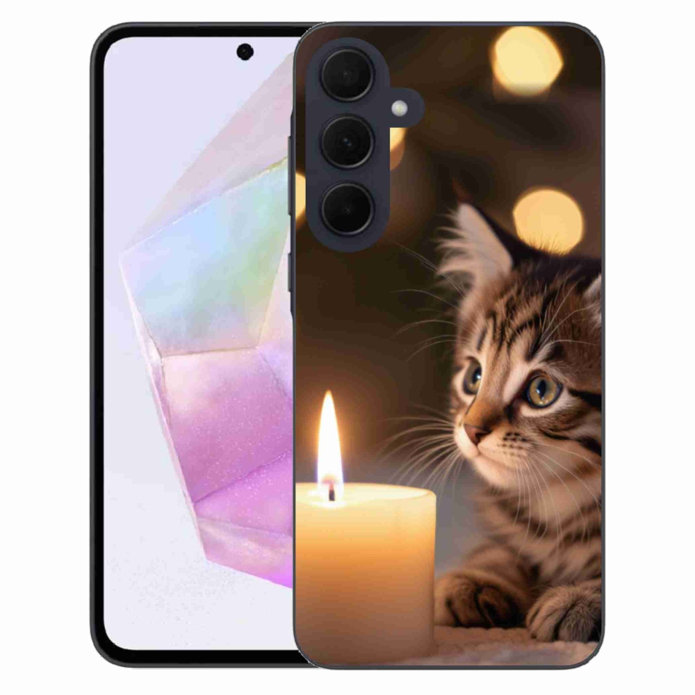Gélový kryt mmCase na Samsung Galaxy A35 5G - mačiatko a sviečka