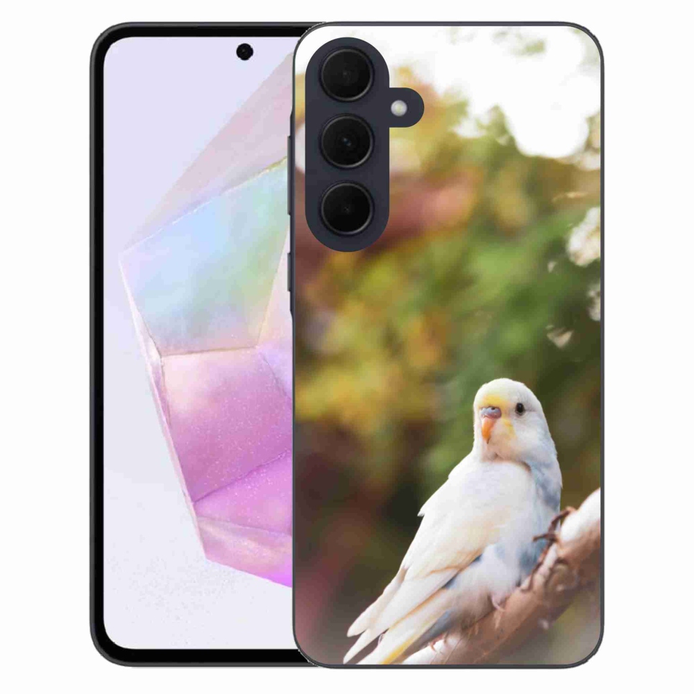 Gélový kryt mmCase na Samsung Galaxy A35 5G - papagáj andulka biela