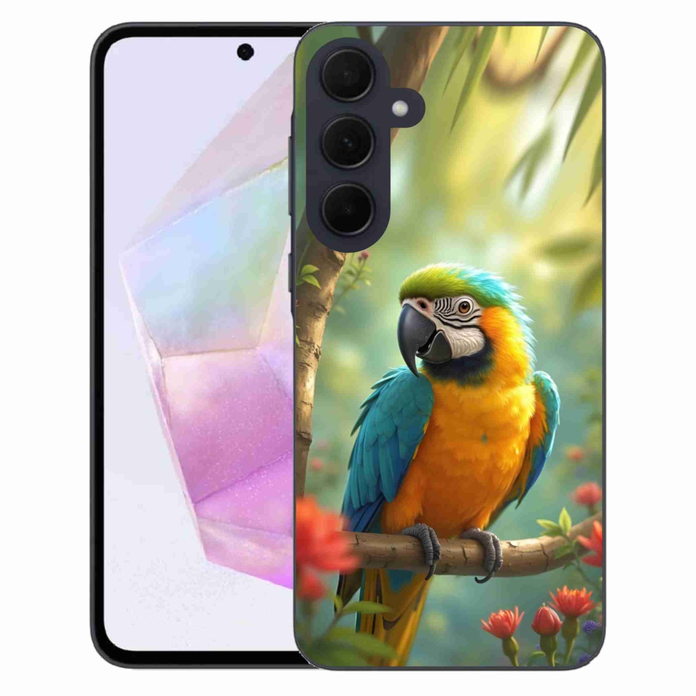 Gélový kryt mmCase na Samsung Galaxy A35 5G - papagáj ara modrožltá