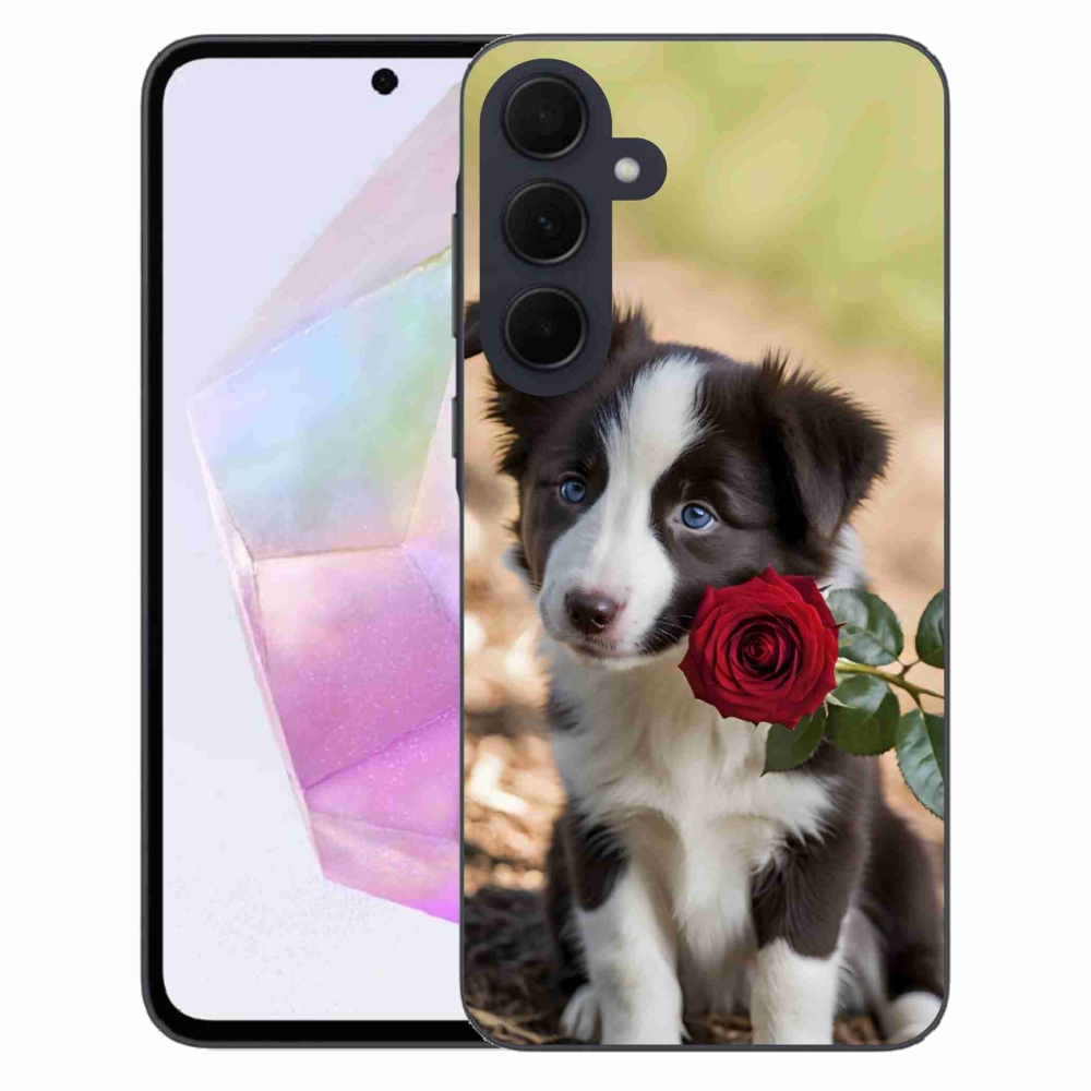 Gélový kryt mmCase na Samsung Galaxy A35 5G - roztomilá border kólia s ružou