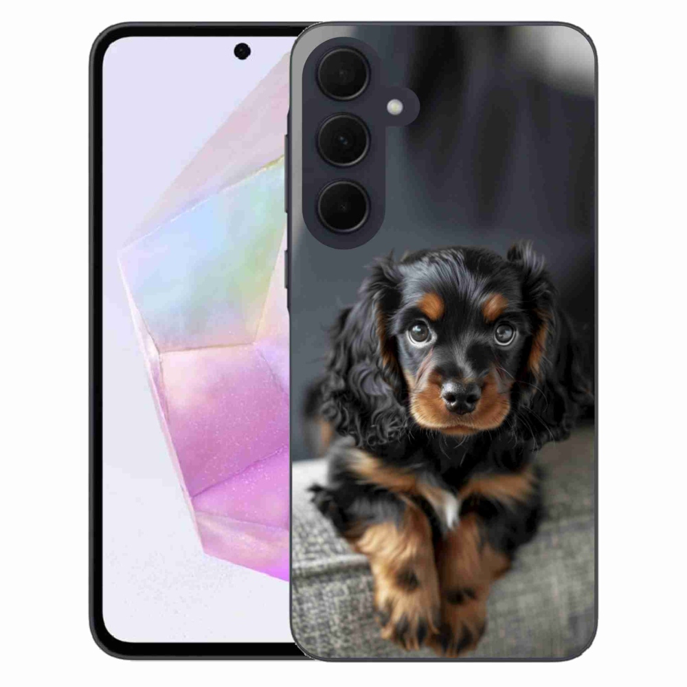Gélový kryt mmCase na Samsung Galaxy A35 5G - roztomilý dlhosrstý jazvečík