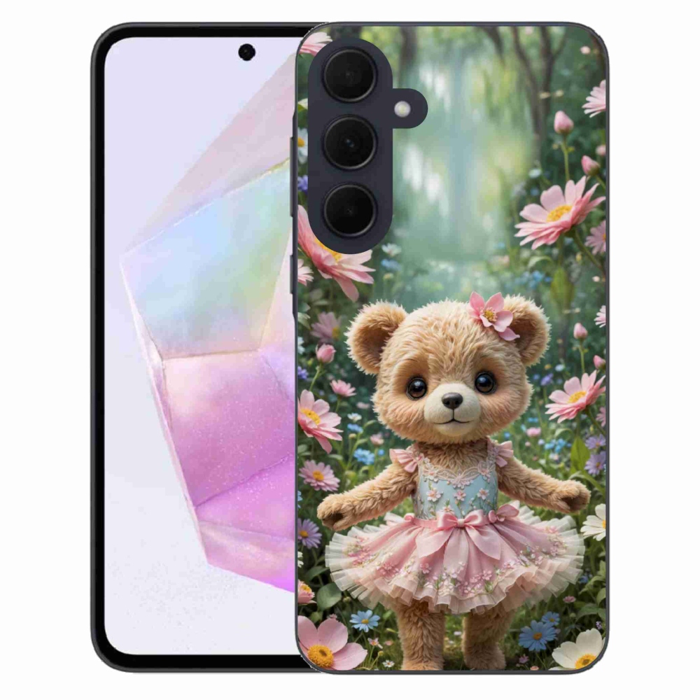 Gélový kryt mmCase na Samsung Galaxy A35 5G - roztomilý medvedík v kvetoch