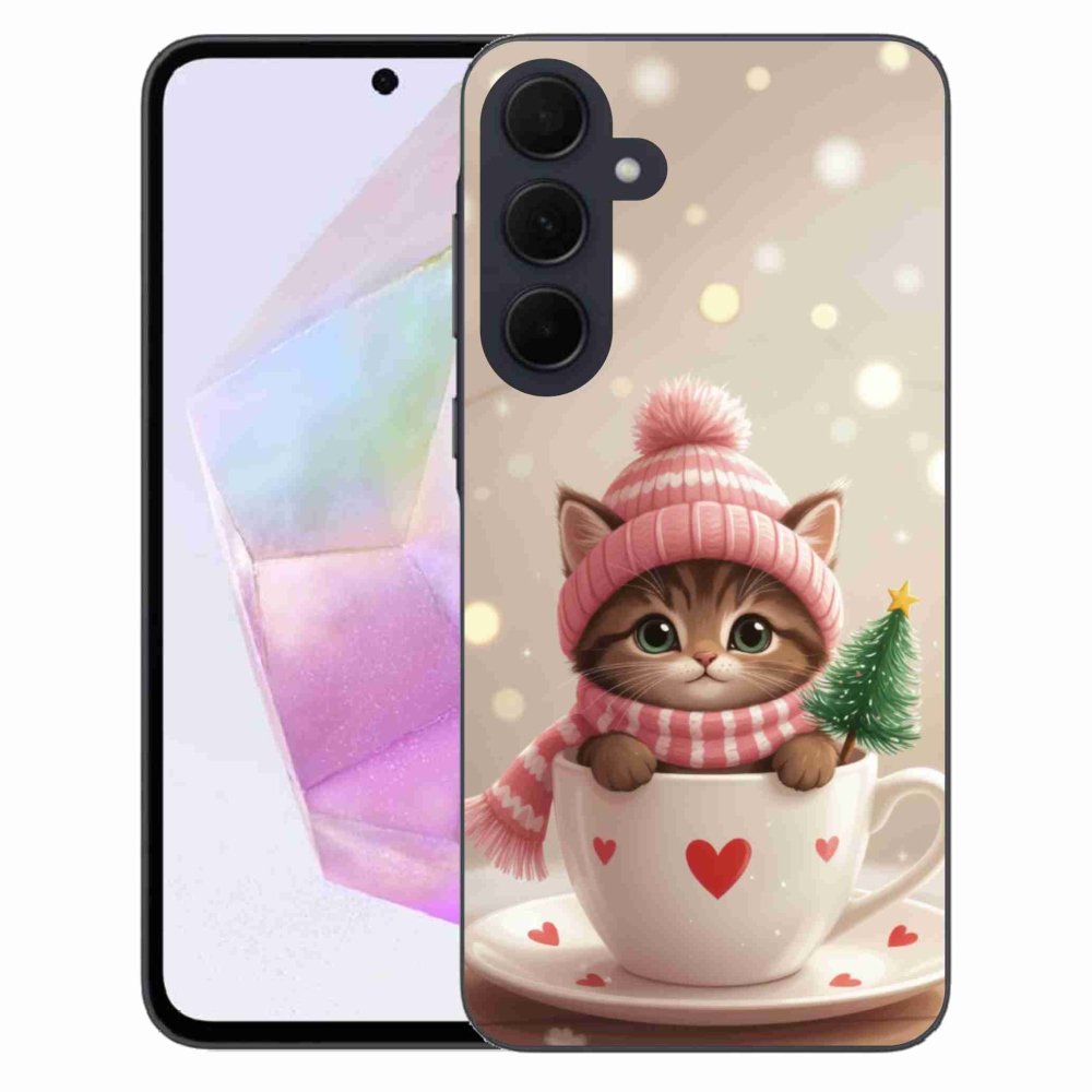 Gélový kryt mmCase na Samsung Galaxy A35 5G - vianočné mačiatko v hrnčeku