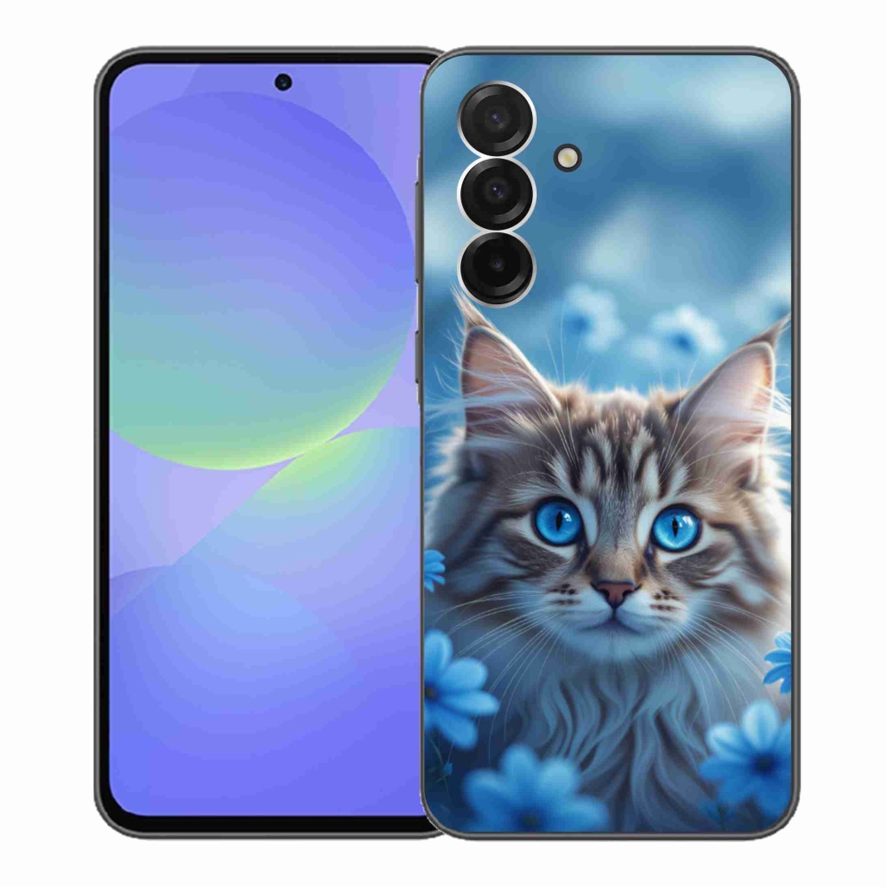 Gélový kryt mmCase na Samsung Galaxy A36 5G - mačiatko v modrých kvetoch