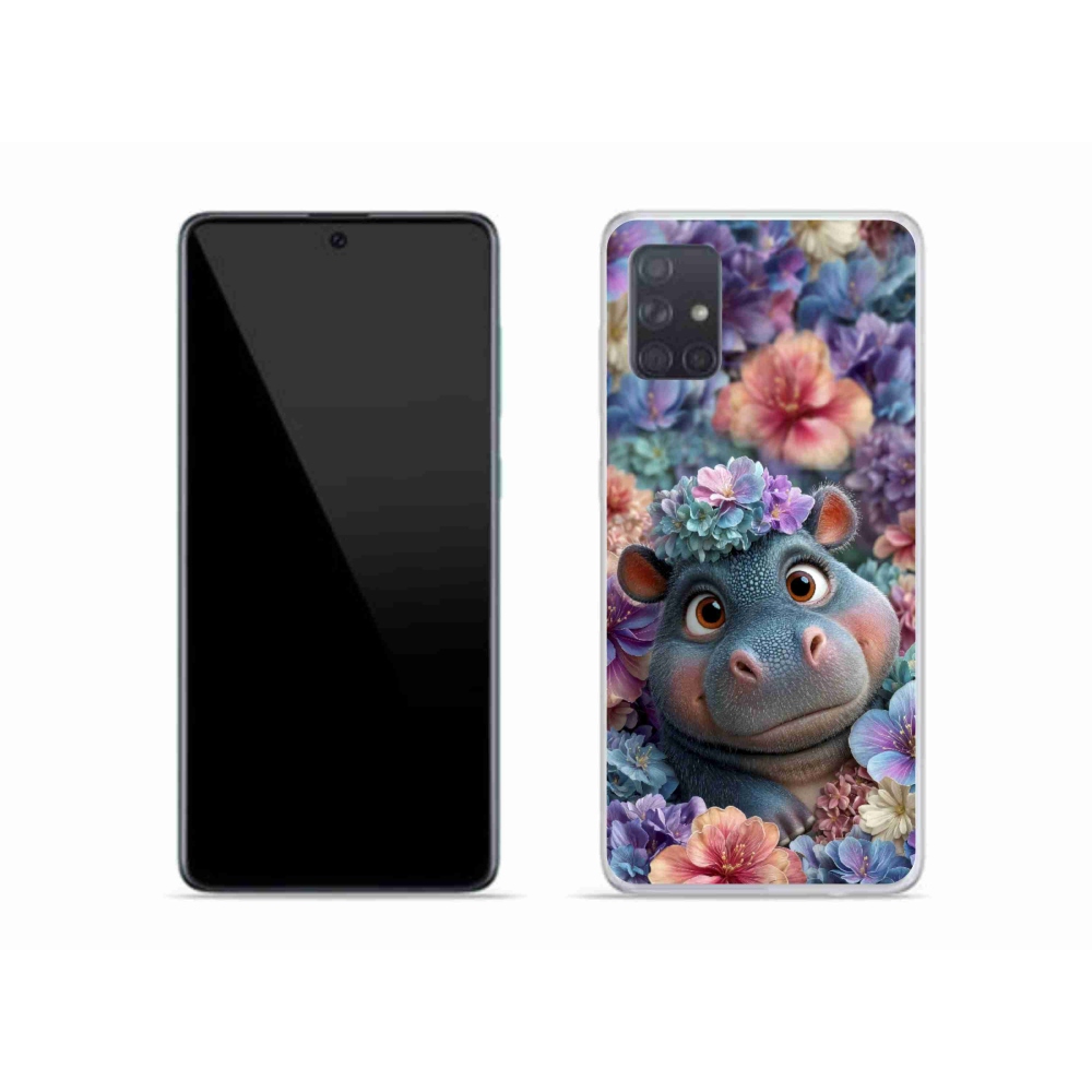 Gélový kryt mmCase na Samsung Galaxy A51 - hrošík v kvetoch
