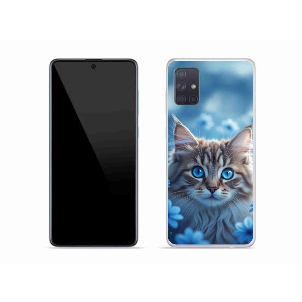 Gélový kryt mmCase na Samsung Galaxy A51 - mačiatko v modrých kvetoch