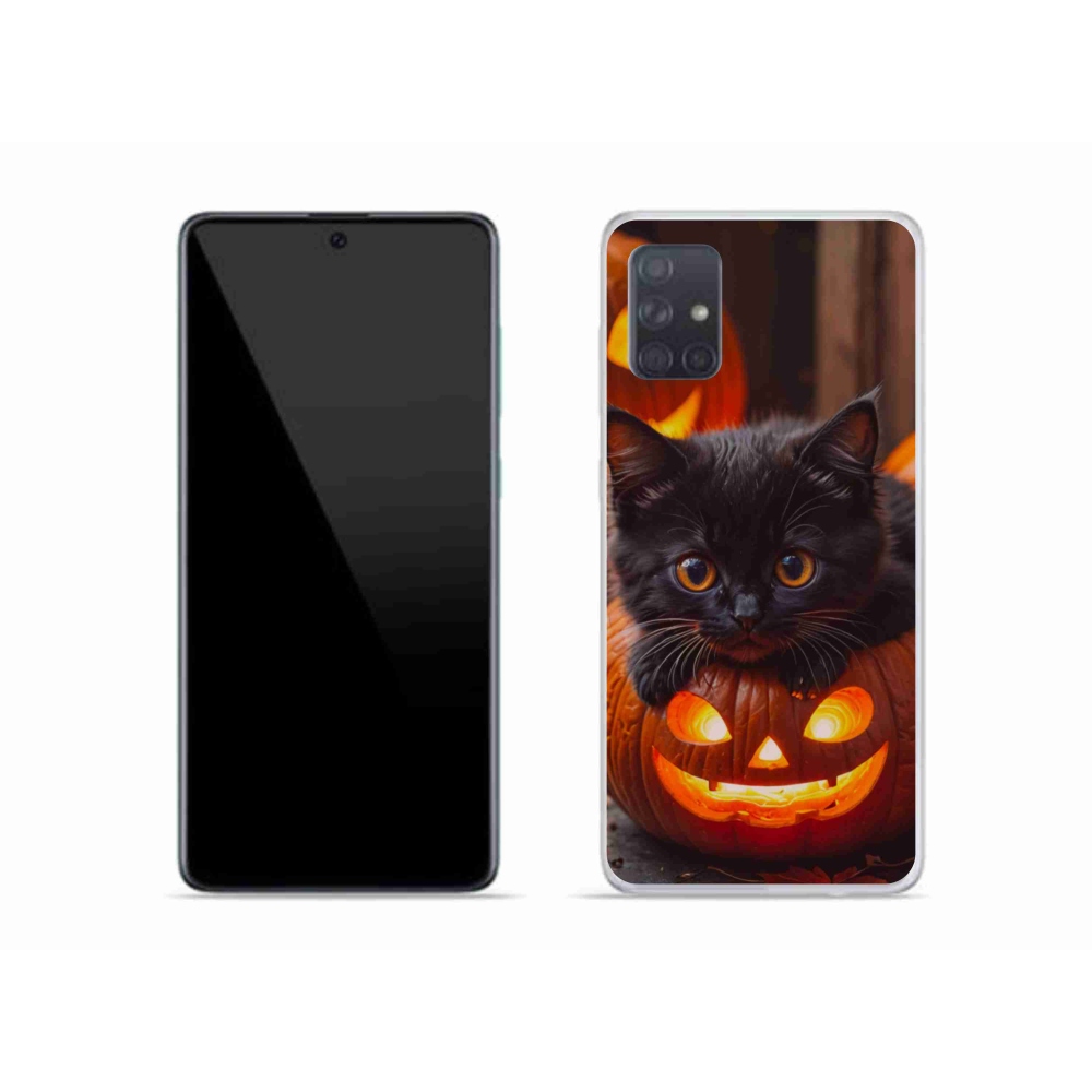 Gélový kryt mmCase na Samsung Galaxy A51 - mačiatko a tekvica