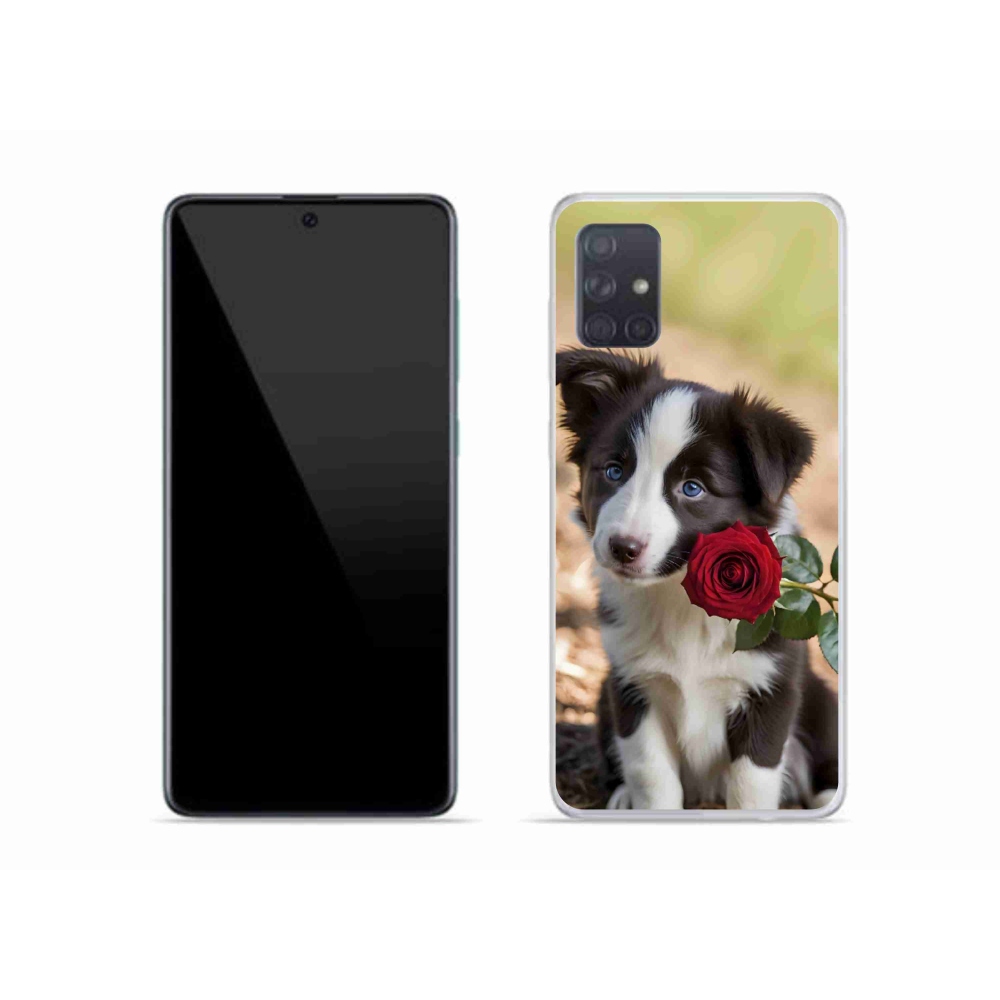 Gélový kryt mmCase na Samsung Galaxy A51 - roztomilá border kólia s ružou