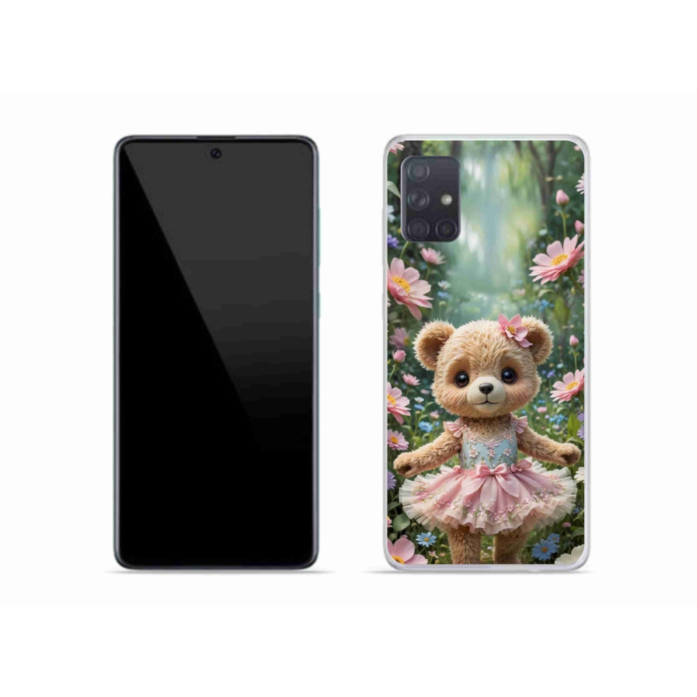 Gélový kryt mmCase na Samsung Galaxy A51 - roztomilý medvedík v kvetoch