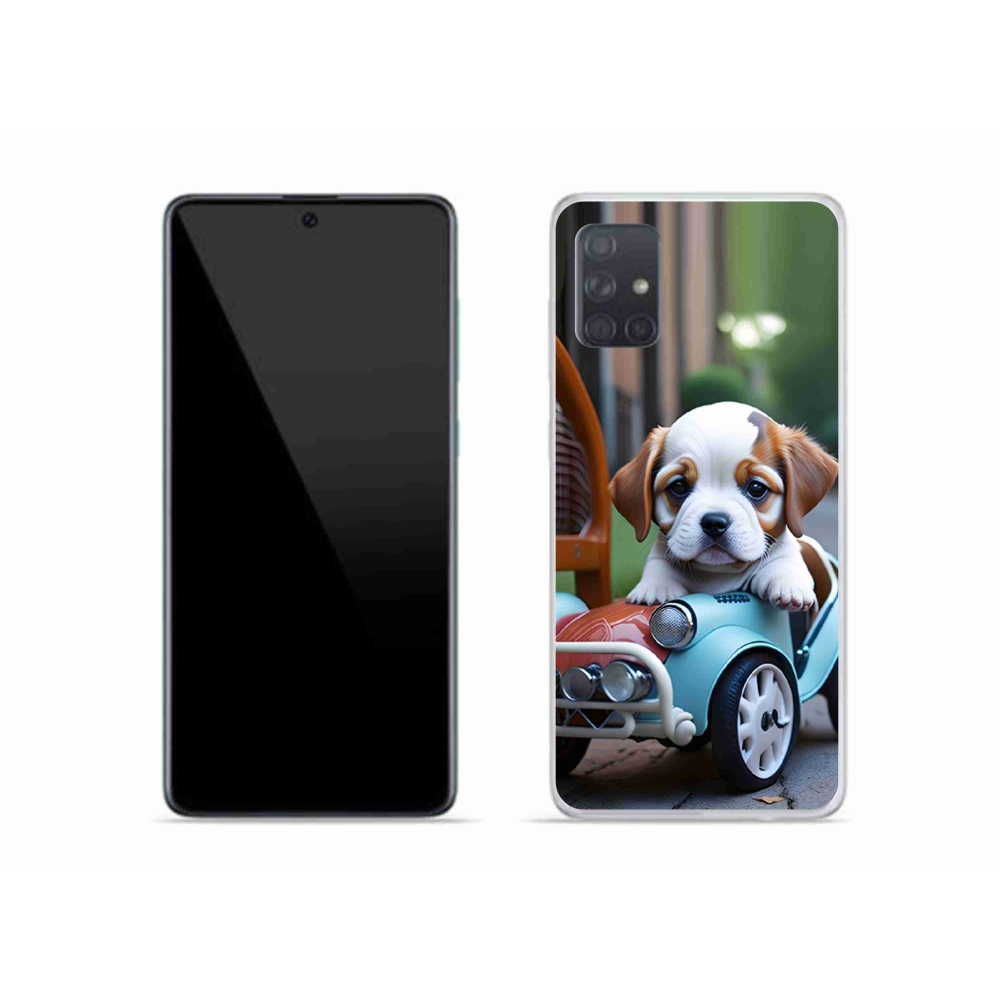 Gélový kryt mmCase na Samsung Galaxy A51 - šteňa v retro aute