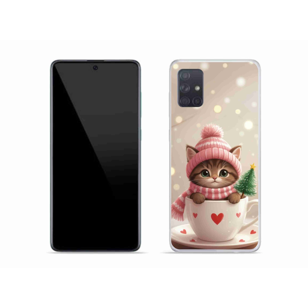 Gélový kryt mmCase na Samsung Galaxy A51 - vianočné mačiatko v hrnčeku