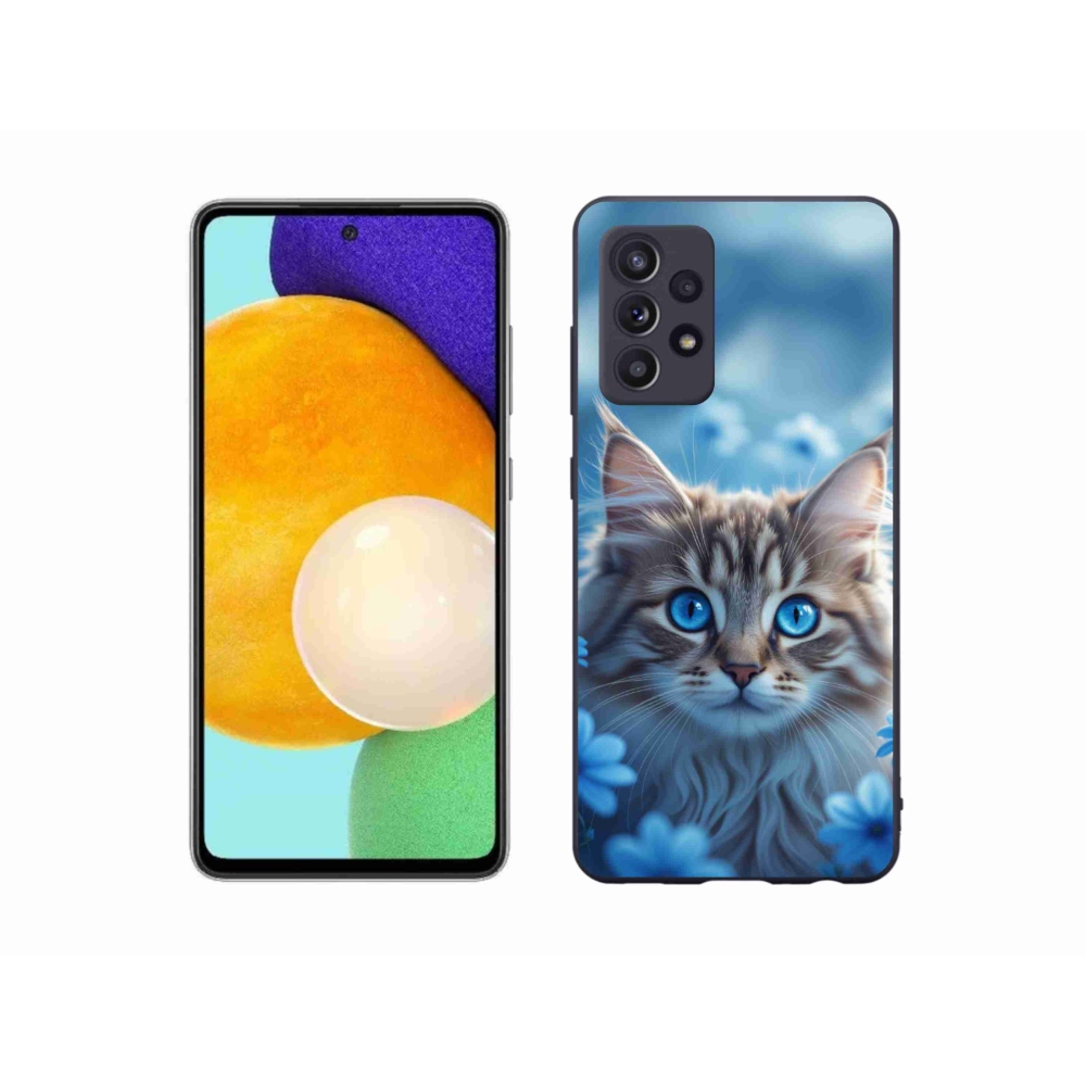 Gélový kryt mmCase na Samsung Galaxy A52/52 5G - mačiatko v modrých kvetoch