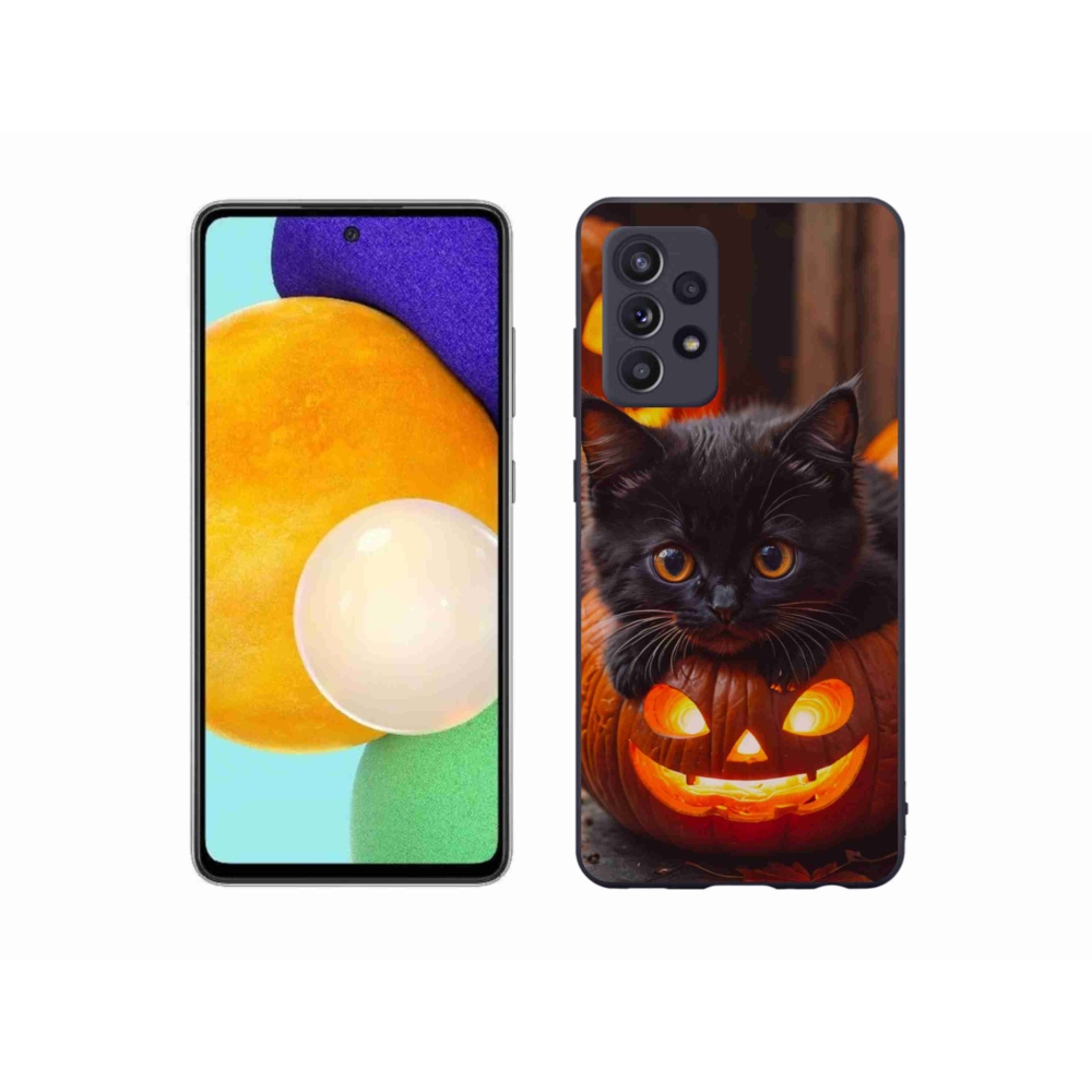 Gélový kryt mmCase na Samsung Galaxy A52/A52 5G - mačiatko a tekvica