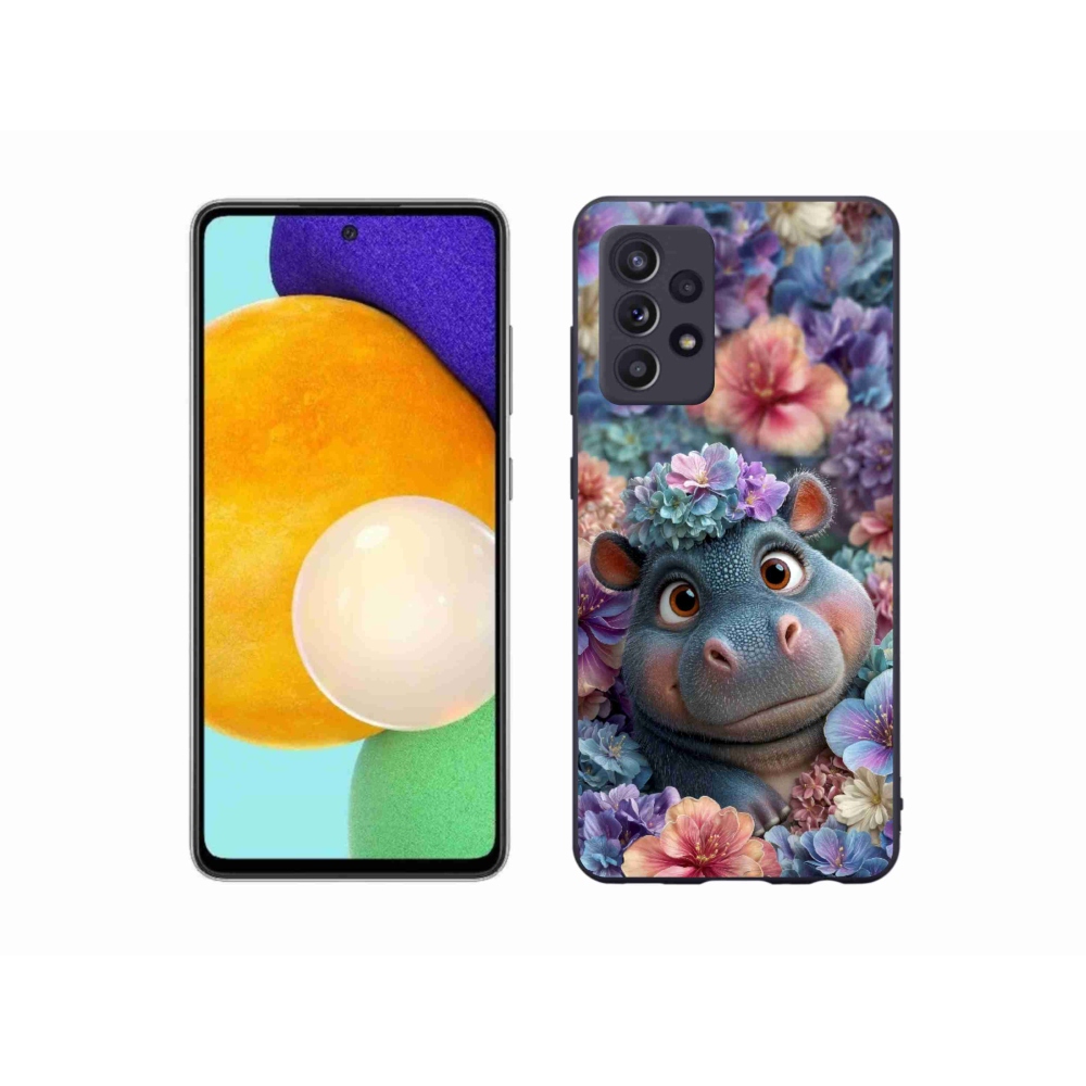 Gélový kryt mmCase na Samsung Galaxy A52s 5G - hrošík v kvetoch