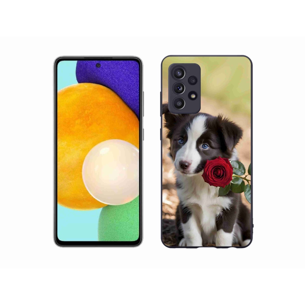 Gélový kryt mmCase na Samsung Galaxy A52s 5G - roztomilá border kólia s ružou