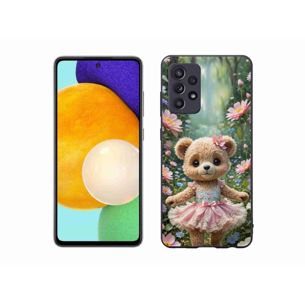 Gélový kryt mmCase na Samsung Galaxy A52s 5G - roztomilý medvedík v kvetoch