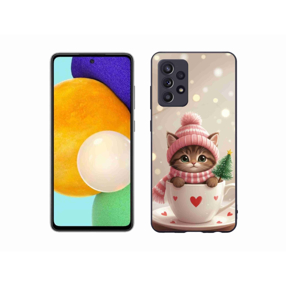 Gélový kryt mmCase na Samsung Galaxy A52s 5G - vianočné mačiatko v hrnčeku