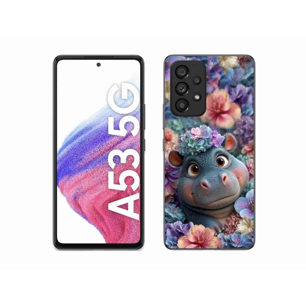 Gélový kryt mmCase na Samsung Galaxy A53 5G - hrošík v kvetoch