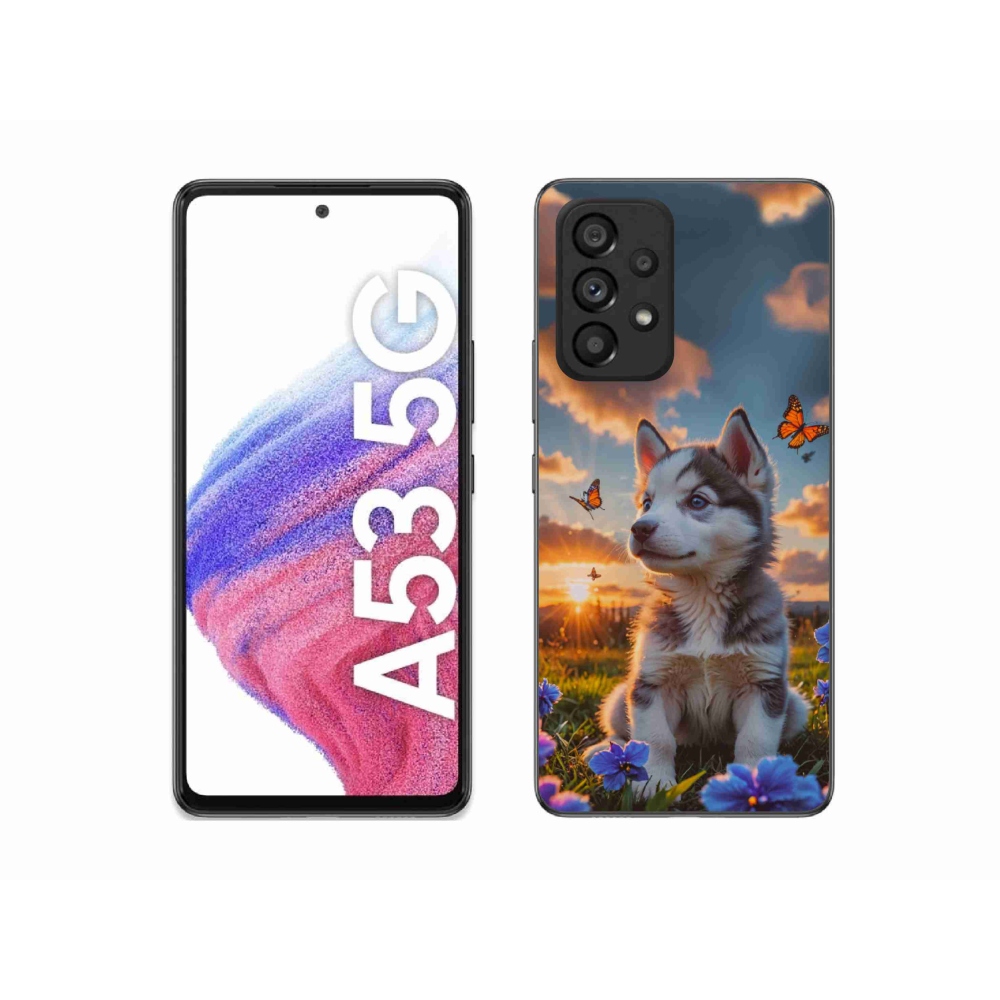 Gélový kryt mmCase na Samsung Galaxy A53 5G - husky pri západe slnka