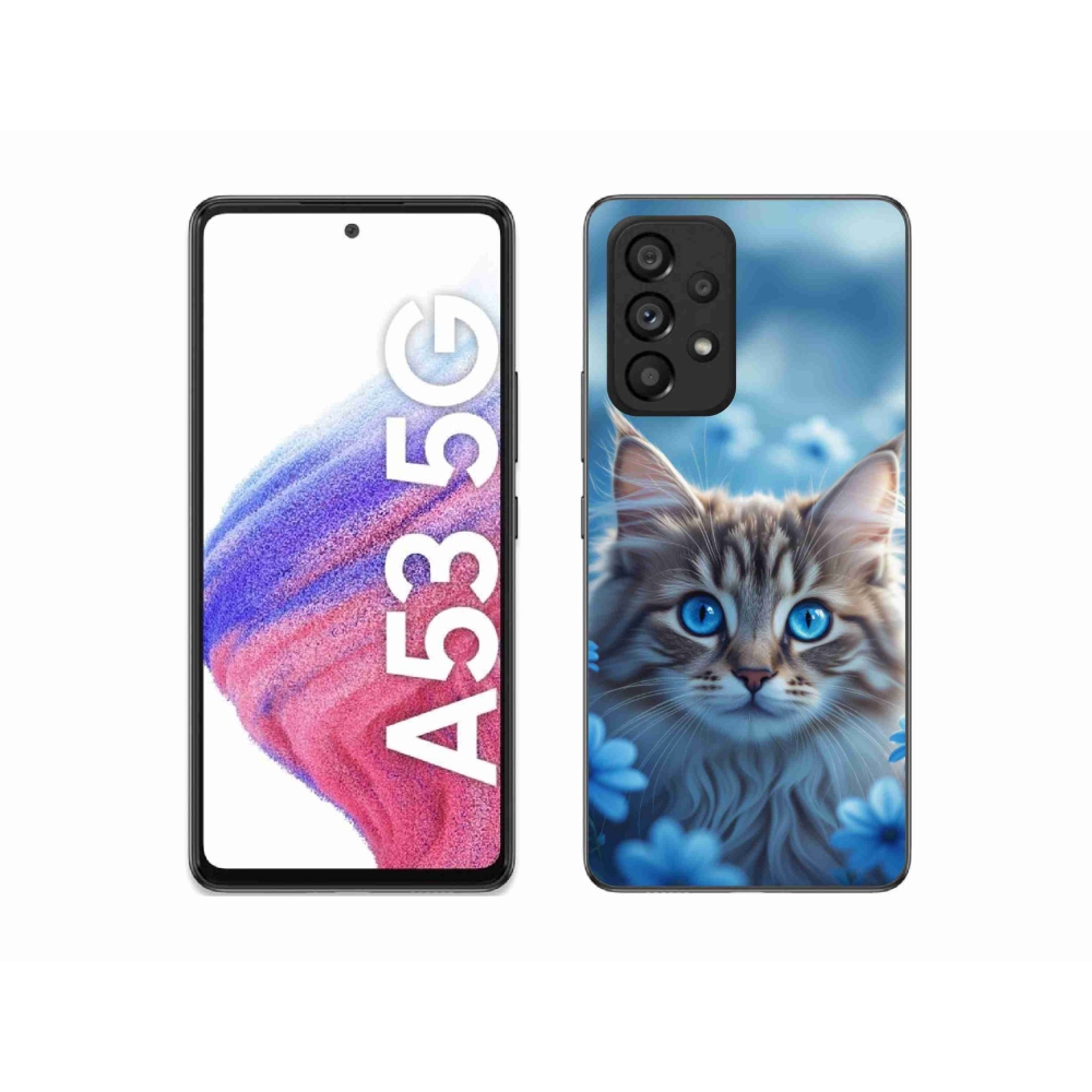 Gélový kryt mmCase na Samsung Galaxy A53 5G - mačiatko v modrých kvetoch