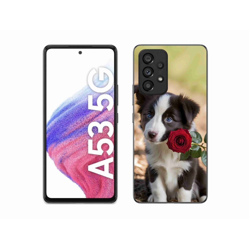 Gélový kryt mmCase na Samsung Galaxy A53 5G - roztomilá border kólia s ružou