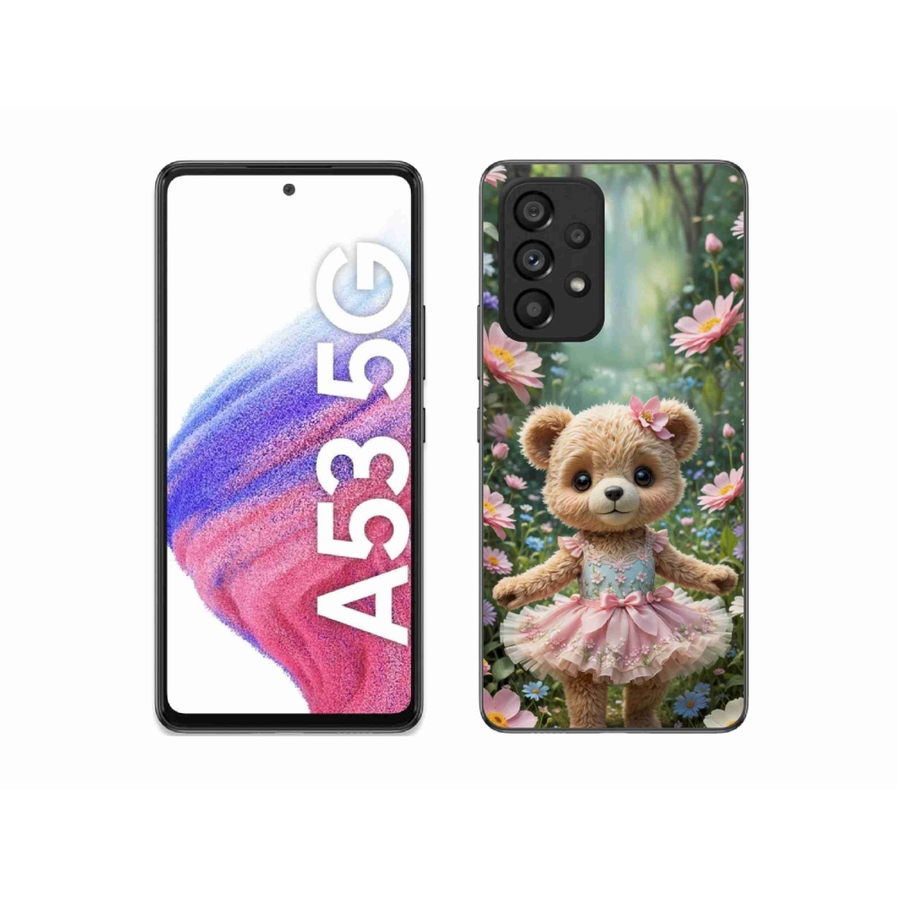 Gélový kryt mmCase na Samsung Galaxy A53 5G - roztomilý medvedík v kvetoch