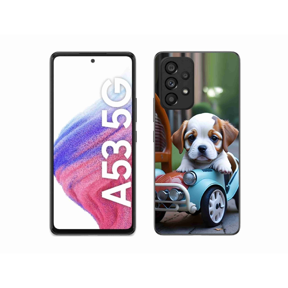 Gélový kryt mmCase na Samsung Galaxy A53 5G - šteňa v retro aute