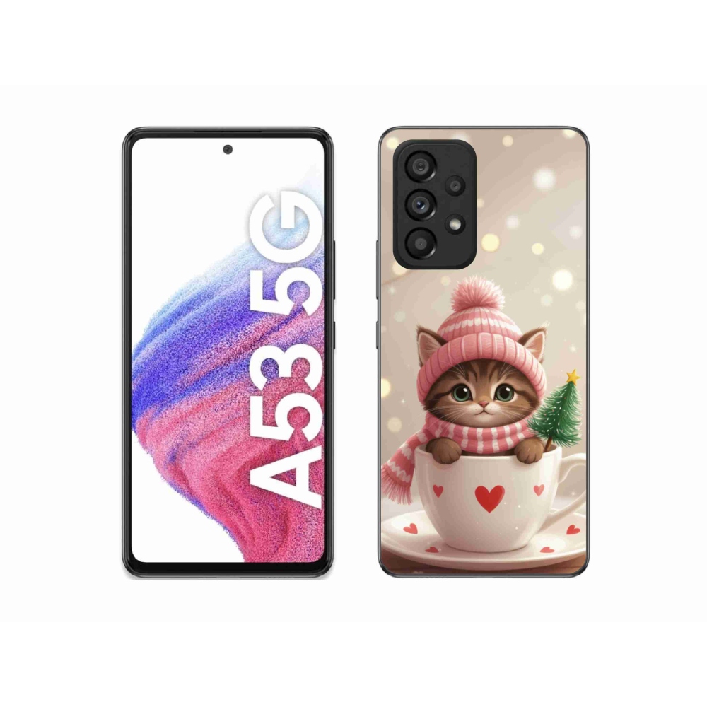 Gélový kryt mmCase na Samsung Galaxy A53 5G - vianočné mačiatko v hrnčeku