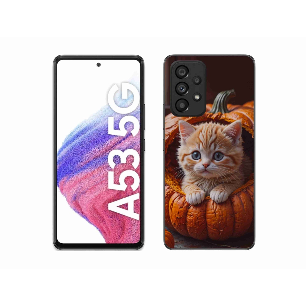 Gélový kryt mmCase na Samsung Galaxy A53 - mačiatko a tekvica 2